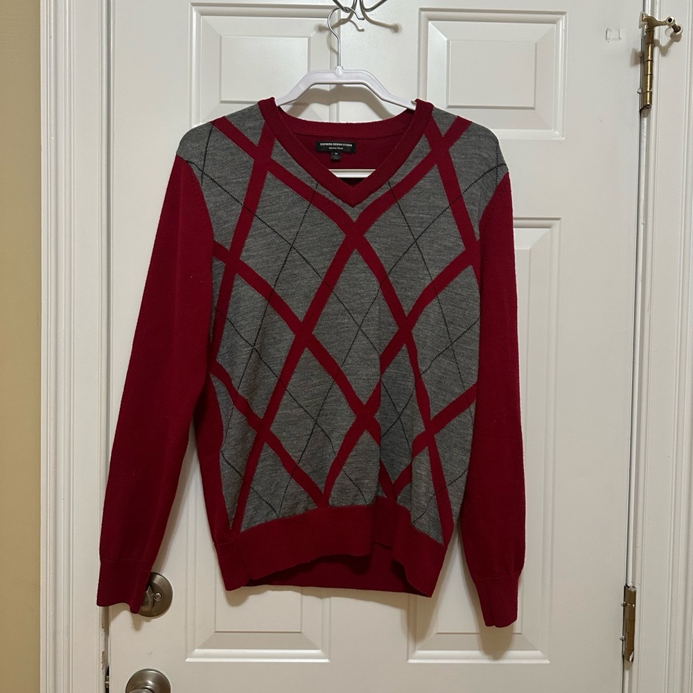 Express red and gray sweater